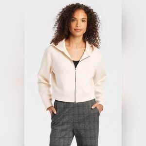 a new day Women's Double Knit Cream Crop Zip Up Hoodie‎ Size XL NEW